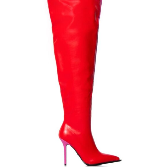 AZALEA WANG " SPLIT PERSONALITY " COLORBLOCK THIGH HIGH BOOT IN RED(BRAND NEW !! - Picture 7 of 8